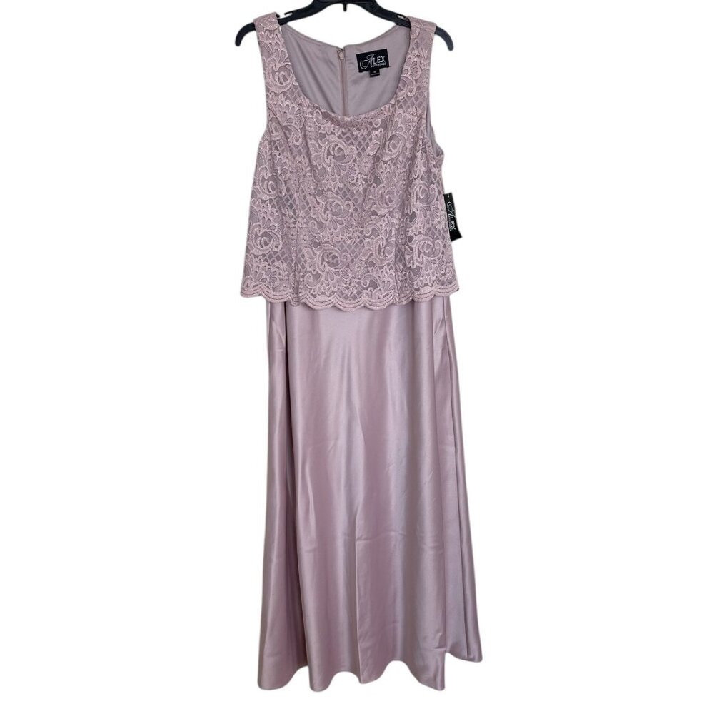 Alex Evening Dress Evening Gown Womens Size 16‎ Pink Lace Satin
